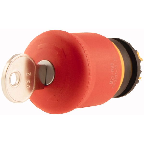 Emergency stop/emergency switching off pushbutton, RMQ-Titan, Mushroom-shaped, 38 mm, Non-illuminated, Key-release, Red, yellow, RAL 3000, Not suitabl image 4