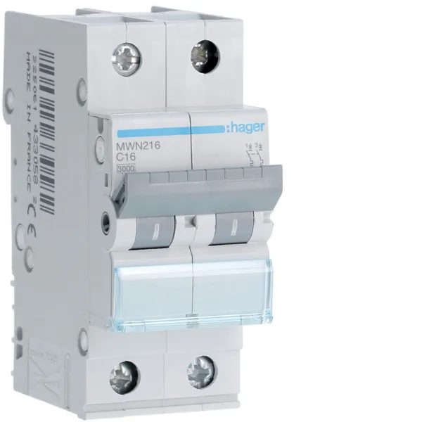 Circuit Breaker 2P 16A C 3kA 2M image 1