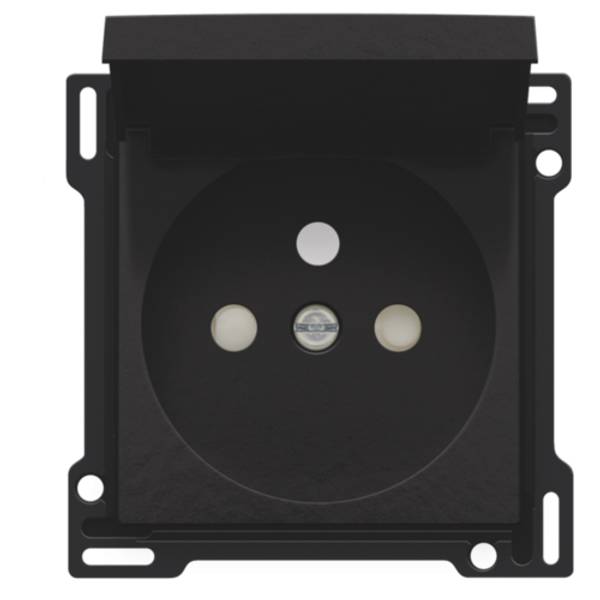 Finishing set for socket outlet with hinged lid, pin earthing and shutters, flush-mounting depth 28.5 mm, piano black coated image 1