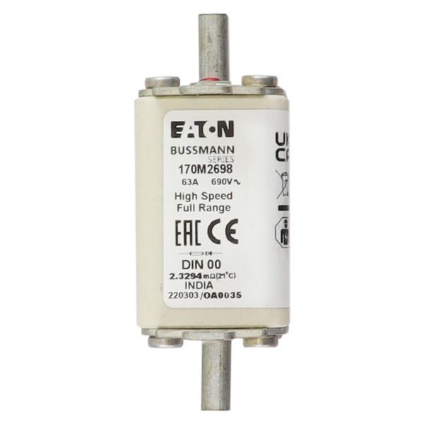 Fuse-link, high speed, 63 A, AC 690 V, DIN 00, 30 x 60 x 79 mm, gR, DIN, IEC, single indicator image 21