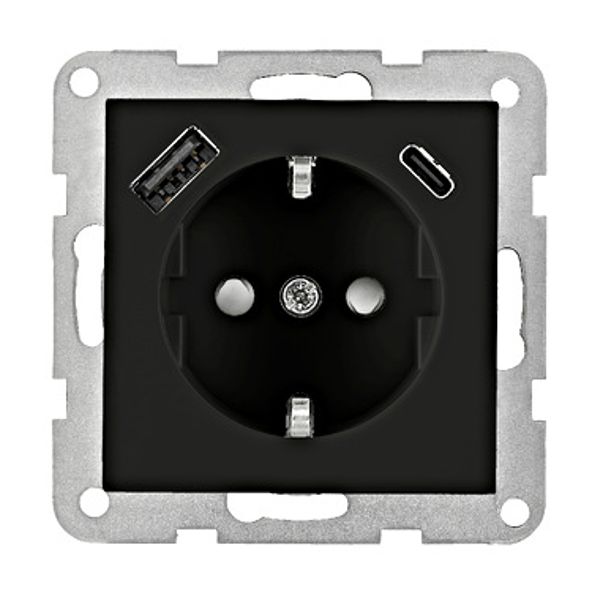 Socket outlet insert with USB type A+C, 2,1 A, black image 1