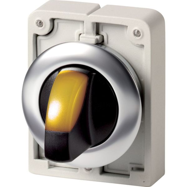 Illuminated selector switch actuator, RMQ-Titan, with thumb-grip, maintained, 2 positions (V position), yellow, Front ring stainless steel image 3