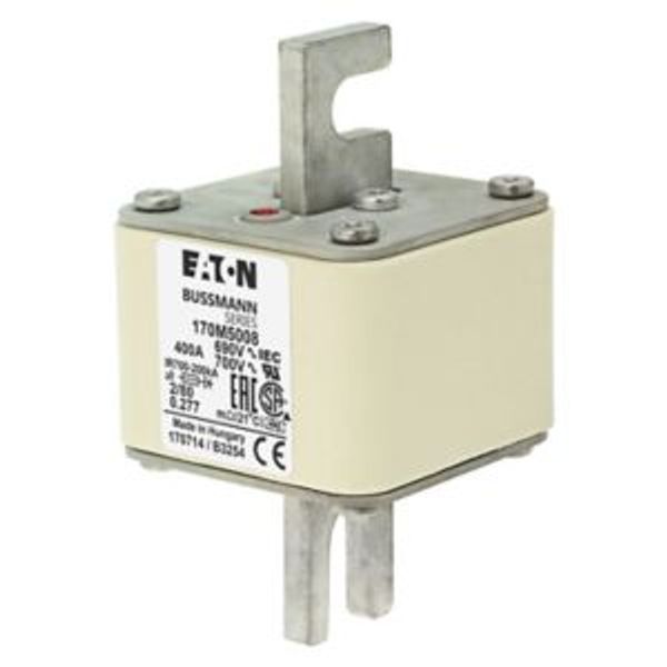 Fuse-link, high speed, 400 A, AC 690 V, DIN 2, 61 x 61 x 108 mm, aR, DIN, IEC, single indicator, 80 mm centres image 4