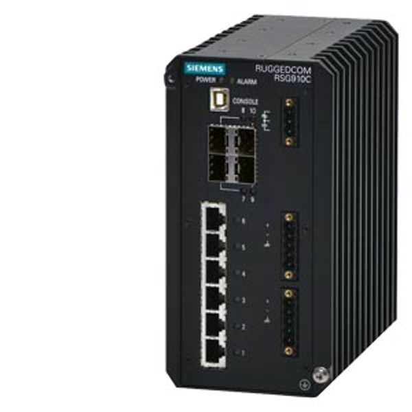 RUGGEDCOM RSG910C is a 10 port industrially hardened, fully managed Ethernet switch featuring integrated IEEE 1588 support for use in harsh industrial environments. image 1