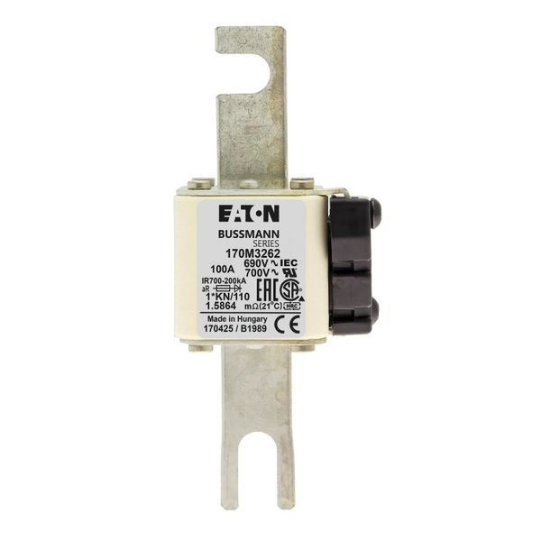 Fuse-link, high speed, 100 A, AC 690 V, compact DIN 1, 45 x 58 x 134 mm, aR, DIN, IEC, type K indicator, 110 mm centres image 7