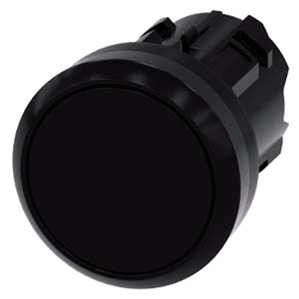Pushbutton, 22 mm, round, plastic, black, pushbutton, flat, momentary contact... image 1