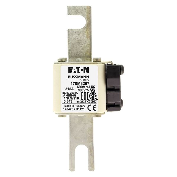 Fuse-link, high speed, 315 A, AC 690 V, compact DIN 1, 45 x 58 x 134 mm, aR, DIN, IEC, type K indicator, 110 mm centres image 6