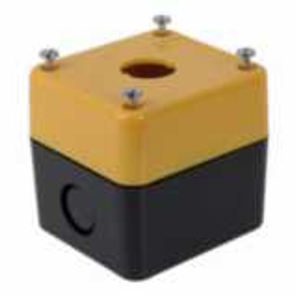 Control box enclosure, one hole, yellow, for emergency stop, , depth 6 image 1