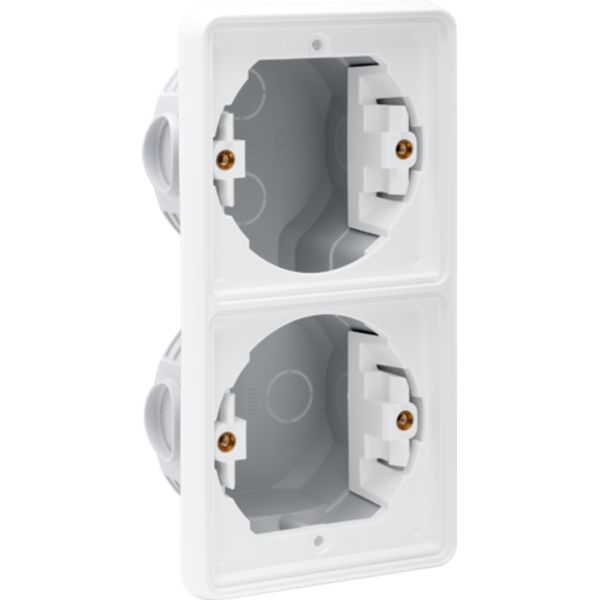 Splashproof double vertical flush-mounting box for two functions, whit image 1