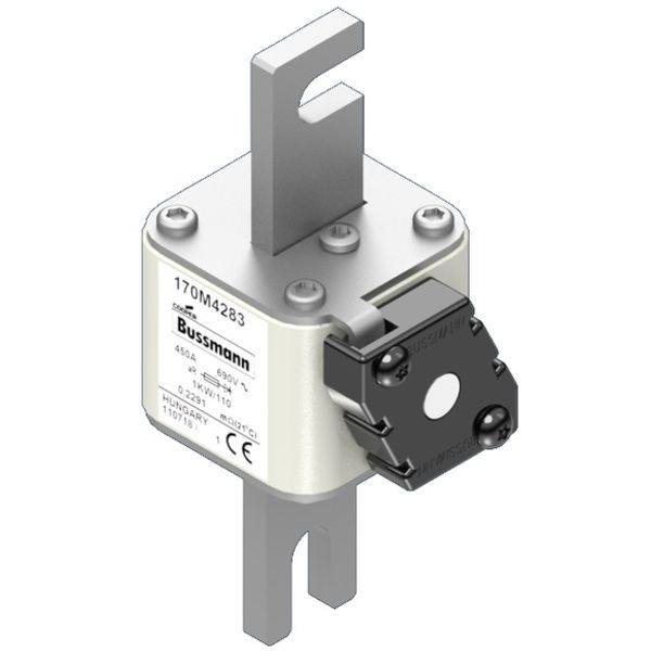 Fuse-link, high speed, 450 A, AC 690 V, size 1, 51 x 69 x 138 mm, aR, DIN, IEC, single indicator image 2