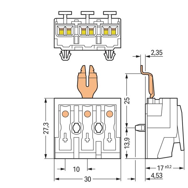 Lighting connector push-button, external with angled snap-in ground co image 5