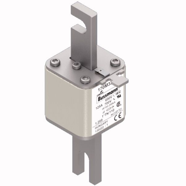 Fuse-link, high speed, 125 A, AC 690 V, compact DIN 1, 45 x 58 x 134 mm, aR, DIN, IEC, single indicator, 80 mm centres image 2