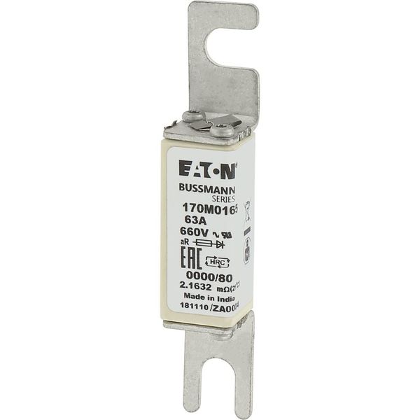 Fuse-link, high speed, 63 A, AC 660 V, size 0000, 18 x 19 x 100 mm, aR, UL, visual indicator image 5