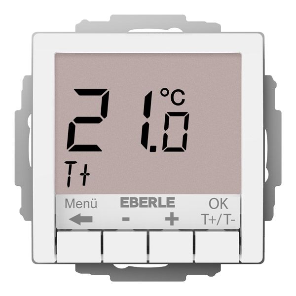 Concealed thermostat as room controller, RAL9016 glossy 55x55, AC 230V, 10 A relay output 1 NO contact, white backlighting image 1