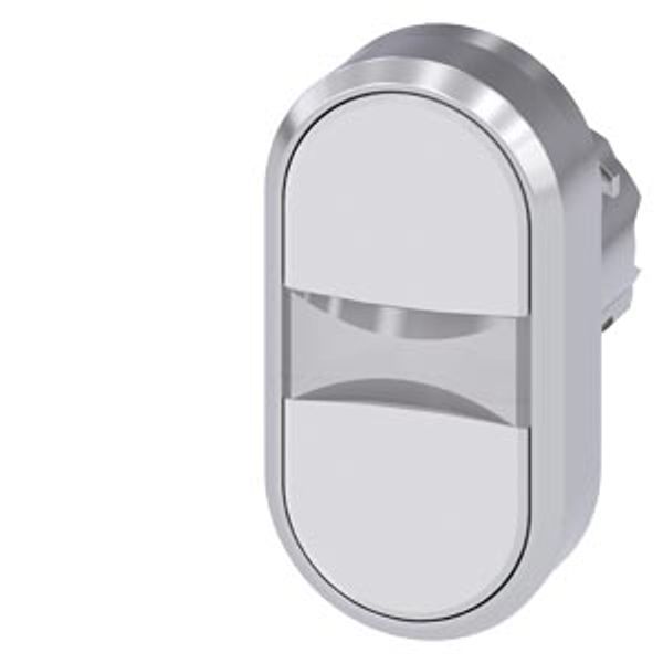 Twin pushbutton, 22 mm, round, metal, shiny, white, white, Pushbuttons, flat, with laser labeling, symbol number according to, ISO 7000 or IEC 60417 image 1