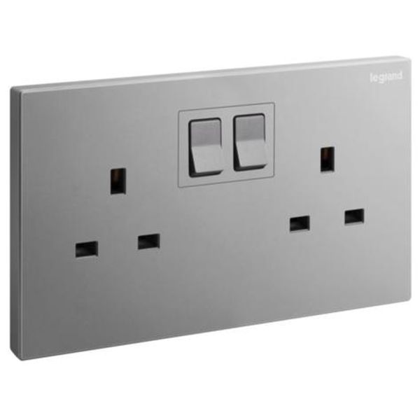 Galion - 2 gangs British Standard switched single pole socket outlet with power indicator - 13A - Dark Silver image 1