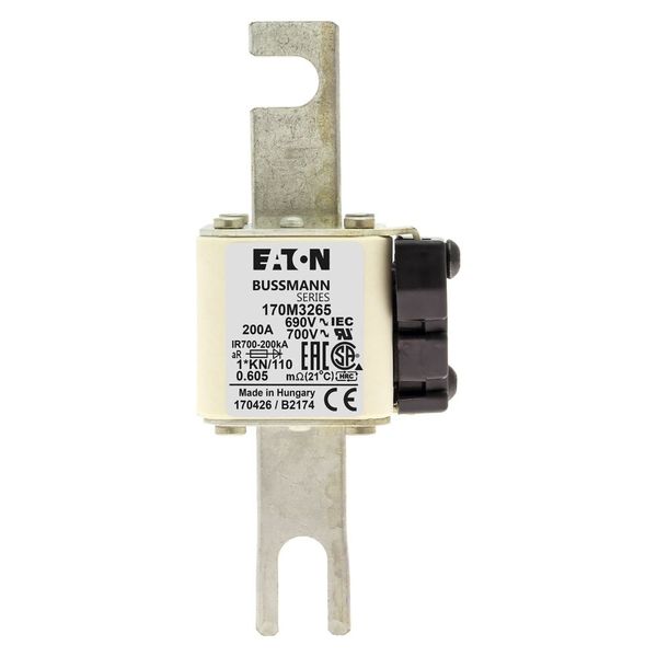 Fuse-link, high speed, 200 A, AC 690 V, compact DIN 1, 45 x 58 x 134 mm, aR, DIN, IEC, type K indicator, 110 mm centres image 14