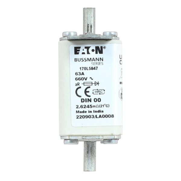 Fuse-link, high speed, 63 A, AC 660 V, DIN 00, 30 x 60 x 78 mm, aR, DIN, IEC, single indicator image 9