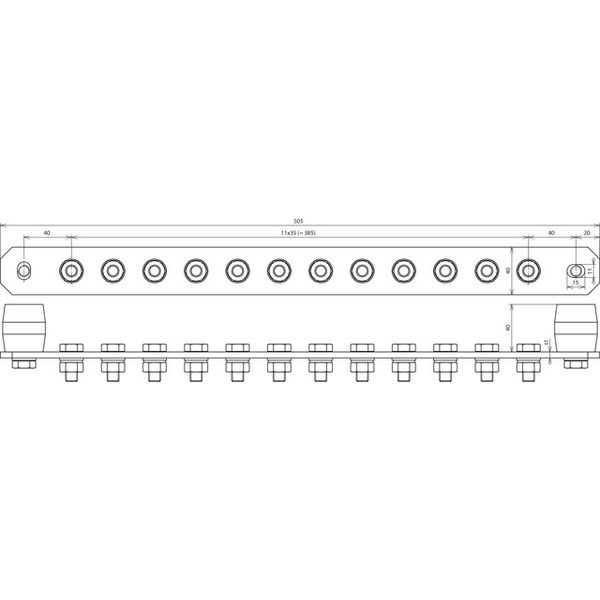 Equipotential bonding bar without cover Cu with M10 screws for 12 conn image 2