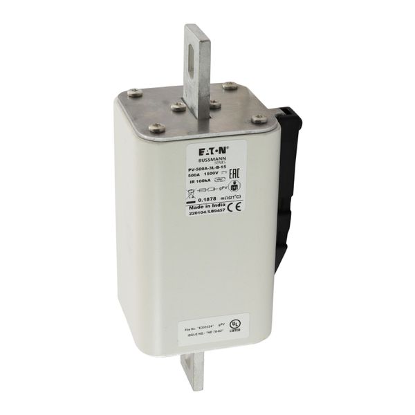 Fuse-link, high speed, 500 A, DC 1500 V, 3L, 75 x 205 mm, gPV, IEC, UL, with indicator, bolted contacts image 12