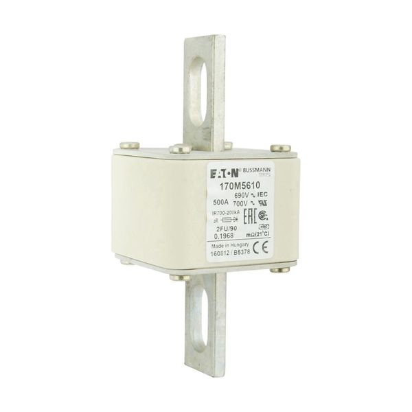 Fuse-link, high speed, 500 A, AC 690 V, size 2, 61 x 77 x 135 mm, aR, IEC, UL, no indicator, 90 mm centres image 15