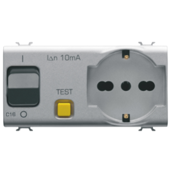 INTERLOCKED SWITCHED SOCKET-OUTLET - 2P+E 16A P40 - WITH RCBO 1P+N 16A - 230Vac - 4 MODULES - TITANIUM - CHORUSMART image 1