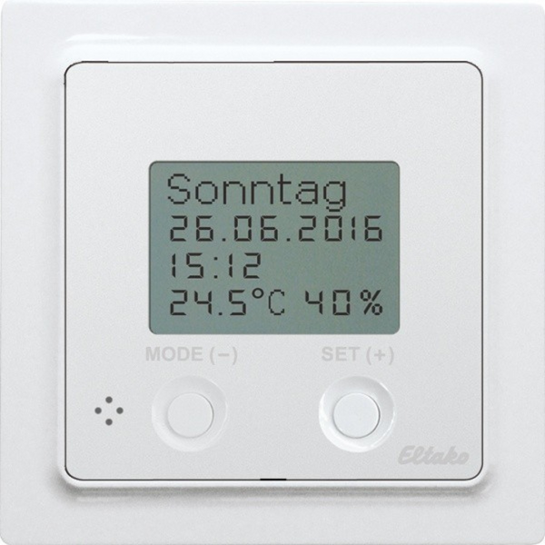Wireless clock thermo hygrostat with display in E-Design55, polar white mat 30055804 image 1