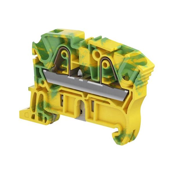 MODULAR TERMINAL BLOCKS, GROUND, PI-SPRING TERMINAL BLOCK, GREEN & YELLOW, PRODUCT SPACING .315 IN [8 MM], 2 POSITION, DIN RAIL image 1