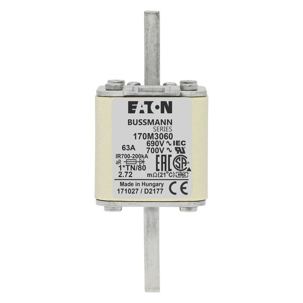 Fuse-link, high speed, 63 A, AC 690 V, compact DIN 1, 45 x 58 x 104 mm, aR, DIN, IEC, single indicator image 6