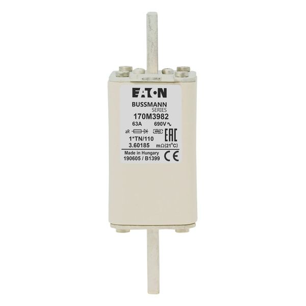 Fuse-link, high speed, 63 A, AC 1000 V, compact DIN 1, 43 x 61 x 138 mm, aR, DIN, IEC, type T indicator image 14