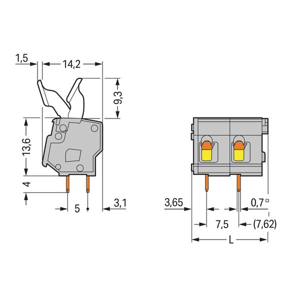 PCB terminal block finger-operated levers 2.5 mm² gray image 1