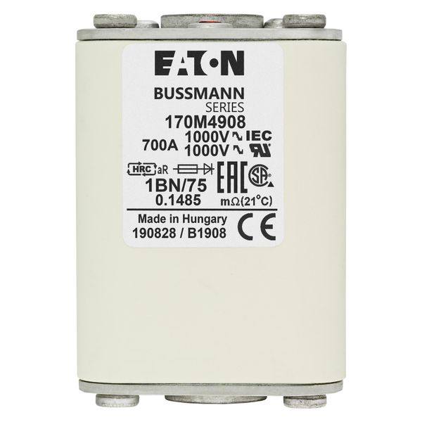 Fuse-link, high speed, 700 A, AC 1000 V, size 1, 53 x 53 x 75 mm, aR, IEC, single indicator image 6