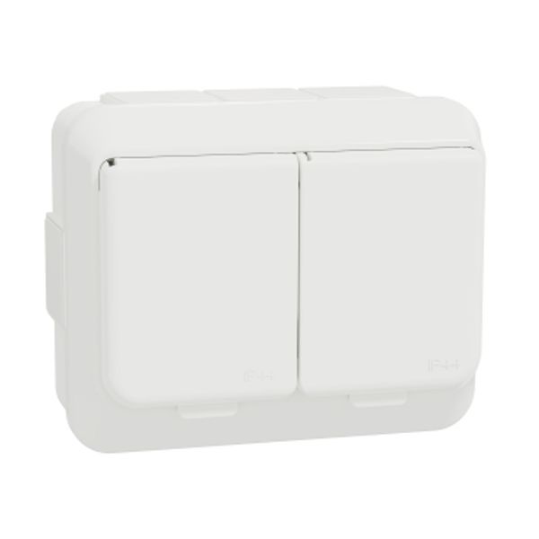 Exxact double socket-outlet with lid IP44 earthed white image 3