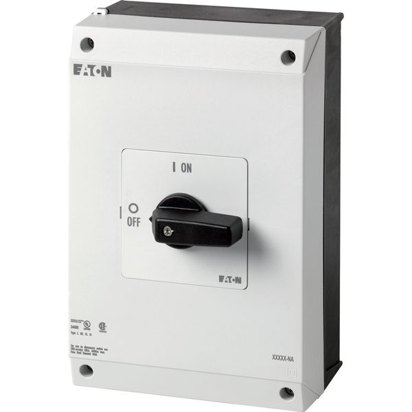 On-Off switch, P3, 63 A, surface mounting, 3 pole, 1 N/O, 1 N/C, with black thumb grip and front plate, UL/CSA image 5