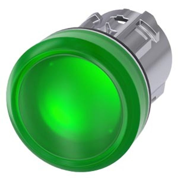 Indicator light, 22 mm, round, metal, shiny, green,  3SU1051-6BA40-0AA0 image 1