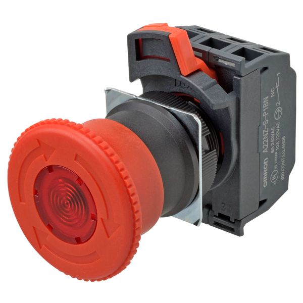 Emergency stop switch, 24 VAC/DC illuminated, 40 mm dia, push-lock/tur image 2