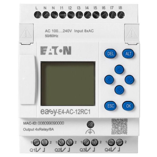 Control relays easyE4 with display (expandable, Ethernet), 100 - 240 V AC, 110 - 220 V DC (cULus: 100 - 110 V DC), Inputs Digital: 8, screw terminal image 1