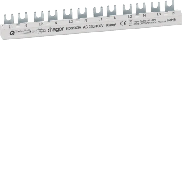 Comb busbar 3P+N, 10mm2/12mod. for 6 units 1+N (L1+N, L2+N, L3+N) image 1