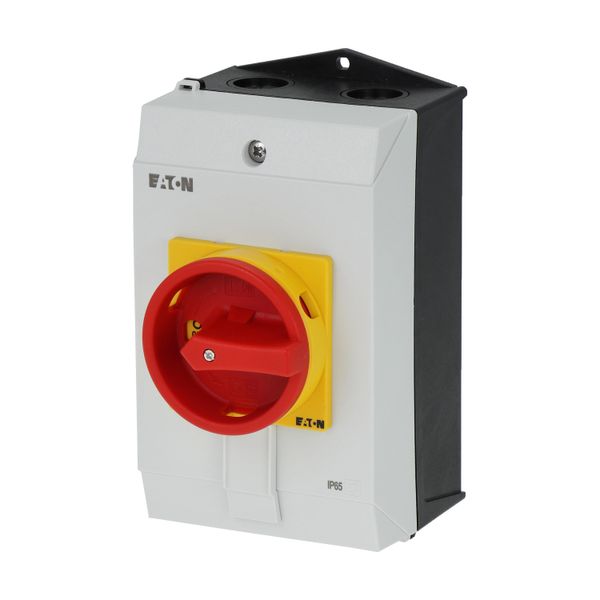 Main switch, P1, 40 A, surface mounting, 3 pole, Emergency switching off function, With red rotary handle and yellow locking ring, Lockable in the 0 ( image 5