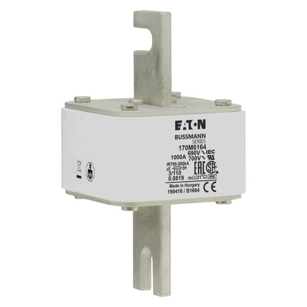 Fuse-link, high speed, 1000 A, AC 690 V, DIN 3, 76 x 90 x 139 mm, aR, DIN, IEC, single indicator image 18