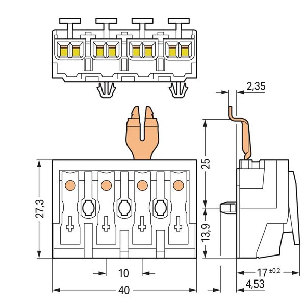 Lighting connector push-button, external with angled snap-in ground co image 5