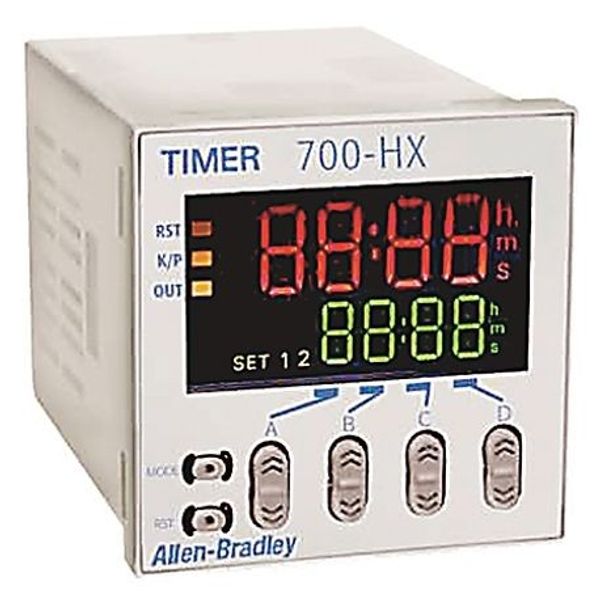 Allen-Bradley, 700-HX Digital Timing Relay, Multi-Function, 1 Timed Contact w/ No Voltage Inputs, Multi-Mode (14 Functions), 0 to 9999 hours, SPDT, 12-24 V DC / 24 V AC 50/60Hz image 1