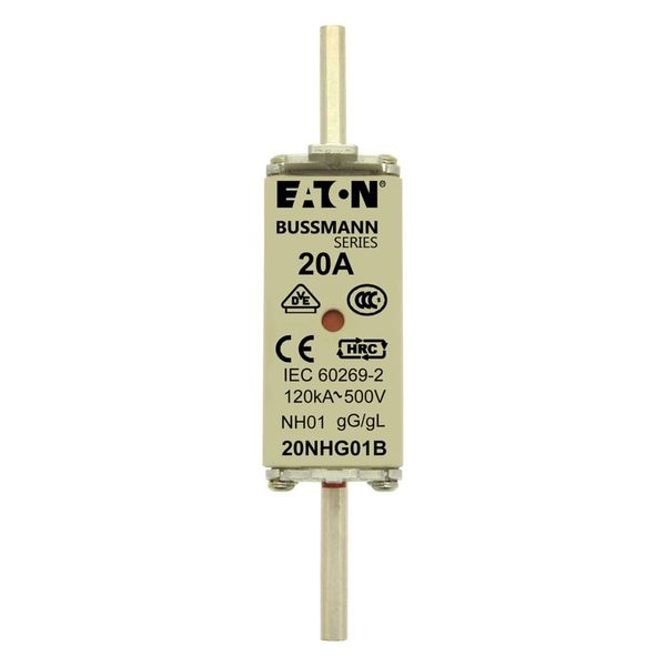 Fuse-link, LV, 20 A, AC 500 V, NH01, gL/gG, IEC, dual indicator, live gripping lugs image 6