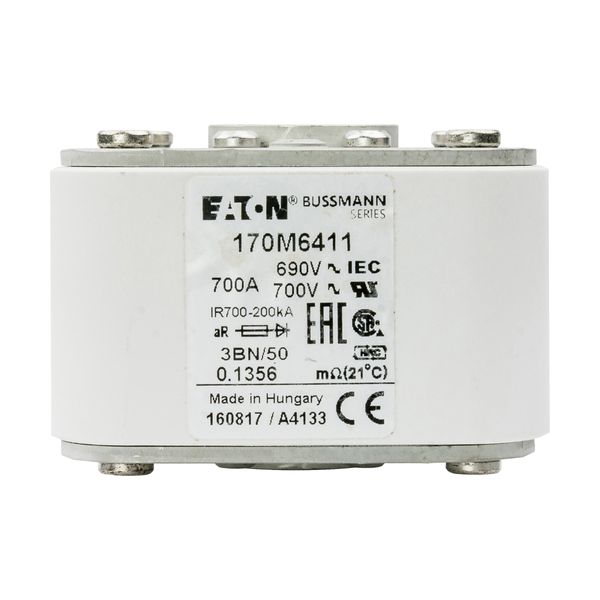 Fuse-link, high speed, 700 A, AC 690 V, size 3, aR, IEC, UL, single indicator image 6