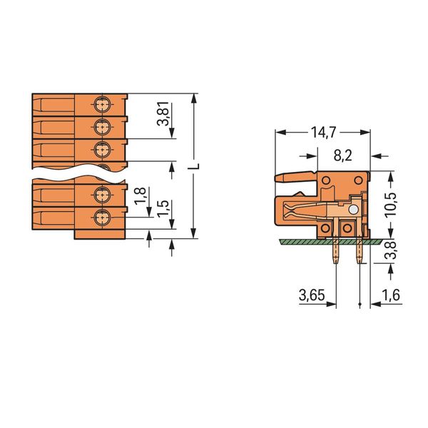 THT female header angled Pin spacing 3.81 mm orange image 2