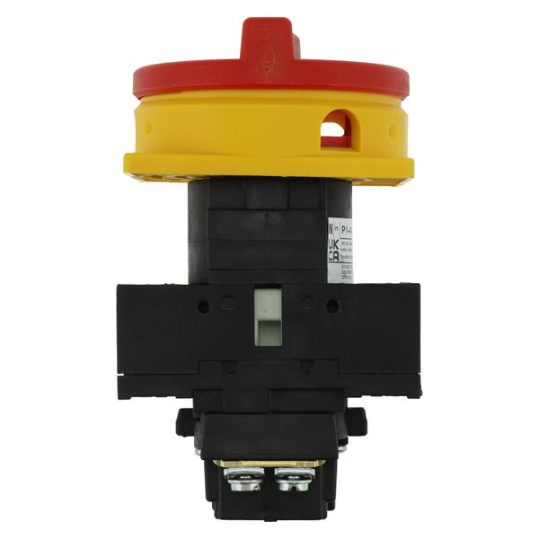 Main switch, P1, 40 A, flush mounting, 3 pole, Emergency switching off function, With red rotary handle and yellow locking ring, Lockable in the 0 (Of image 25