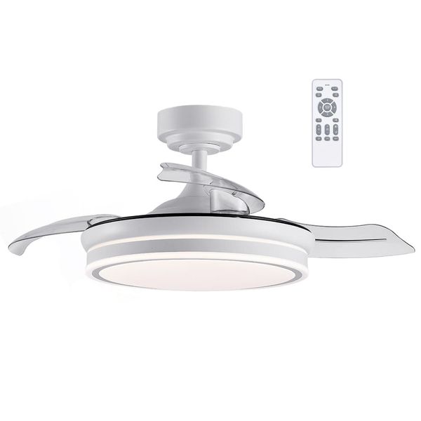 Moss Mini White LED Ceiling Fan 46W 5520Lm CCT Dim Folding blades image 1