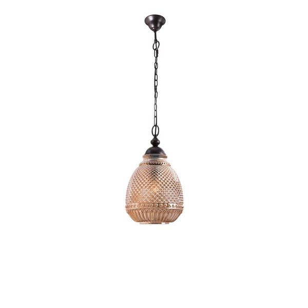 Amber Glass Dark Brown Base & Chain LED E27 1x12 Watt 230 Volt IP20 Bulb Excluded D: 27 H1: 45 H2: 120 cm image 1