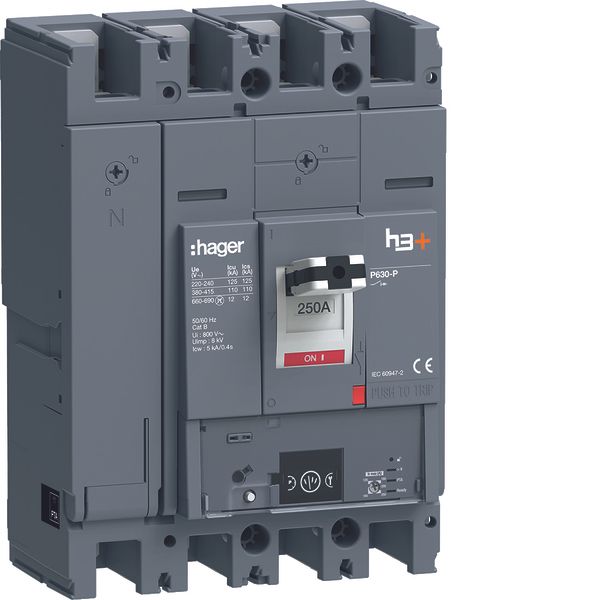 Moulded Case Circuit Breaker h3+ P630 Energy 4P4D N0-50-100% 250A 110k image 1