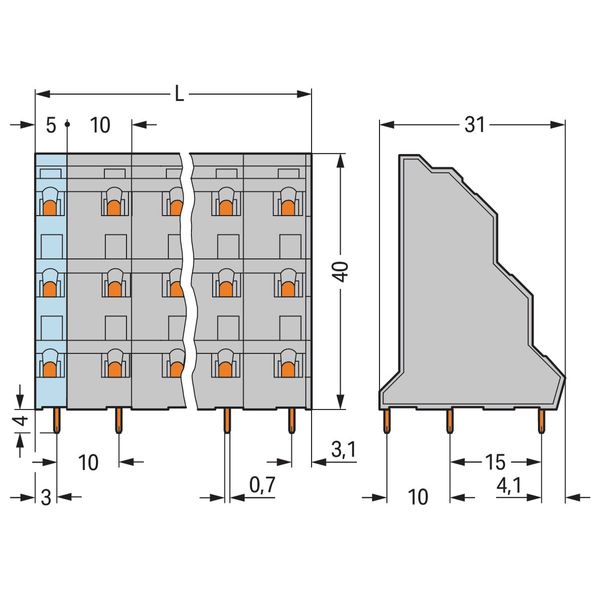 Triple-deck PCB terminal block 2.5 mm² Pin spacing 10 mm gray image 3